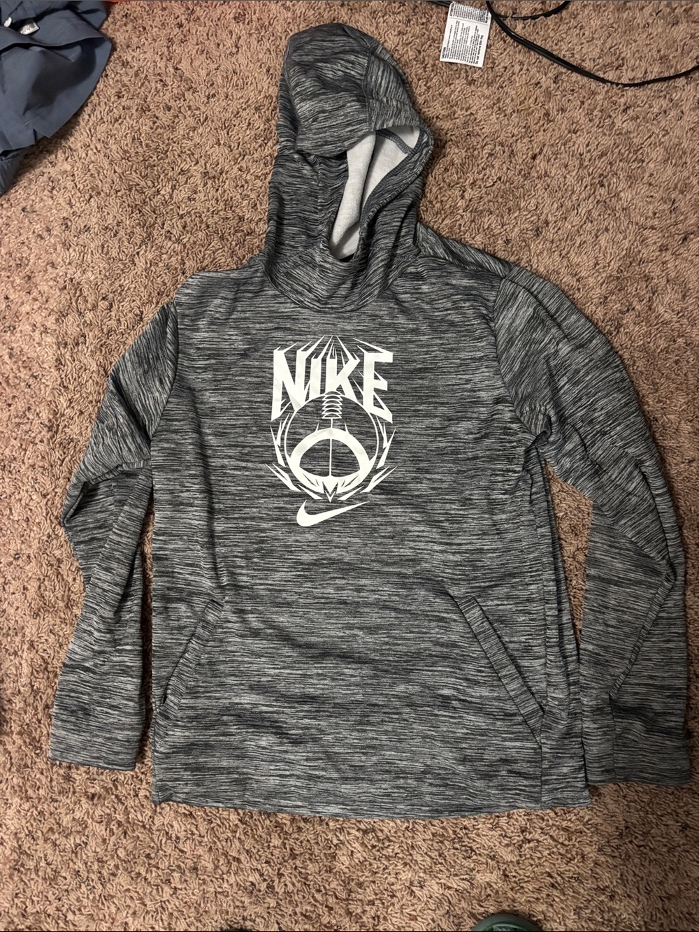 Nike Men’s Charcoal Marled Hooded Sweatshirt with White Logo